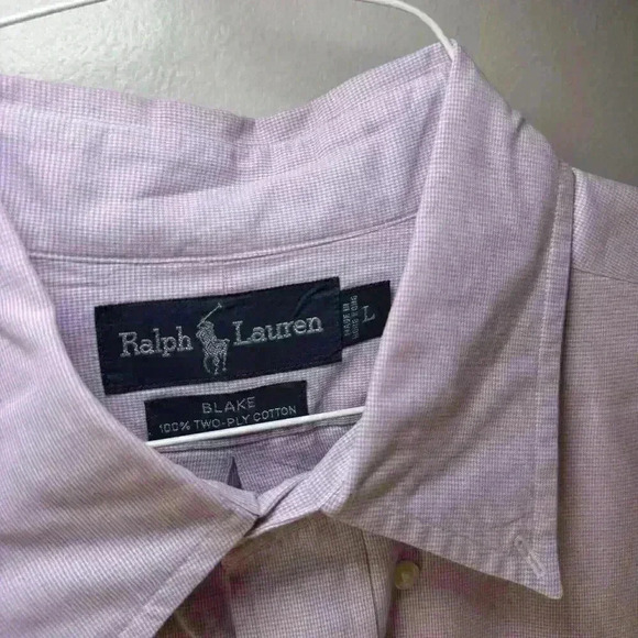Ralph Lauren L Blake 2 Ply Cotton Purple Small Check W/ Green Pony Button Down - Picture 4 of 7